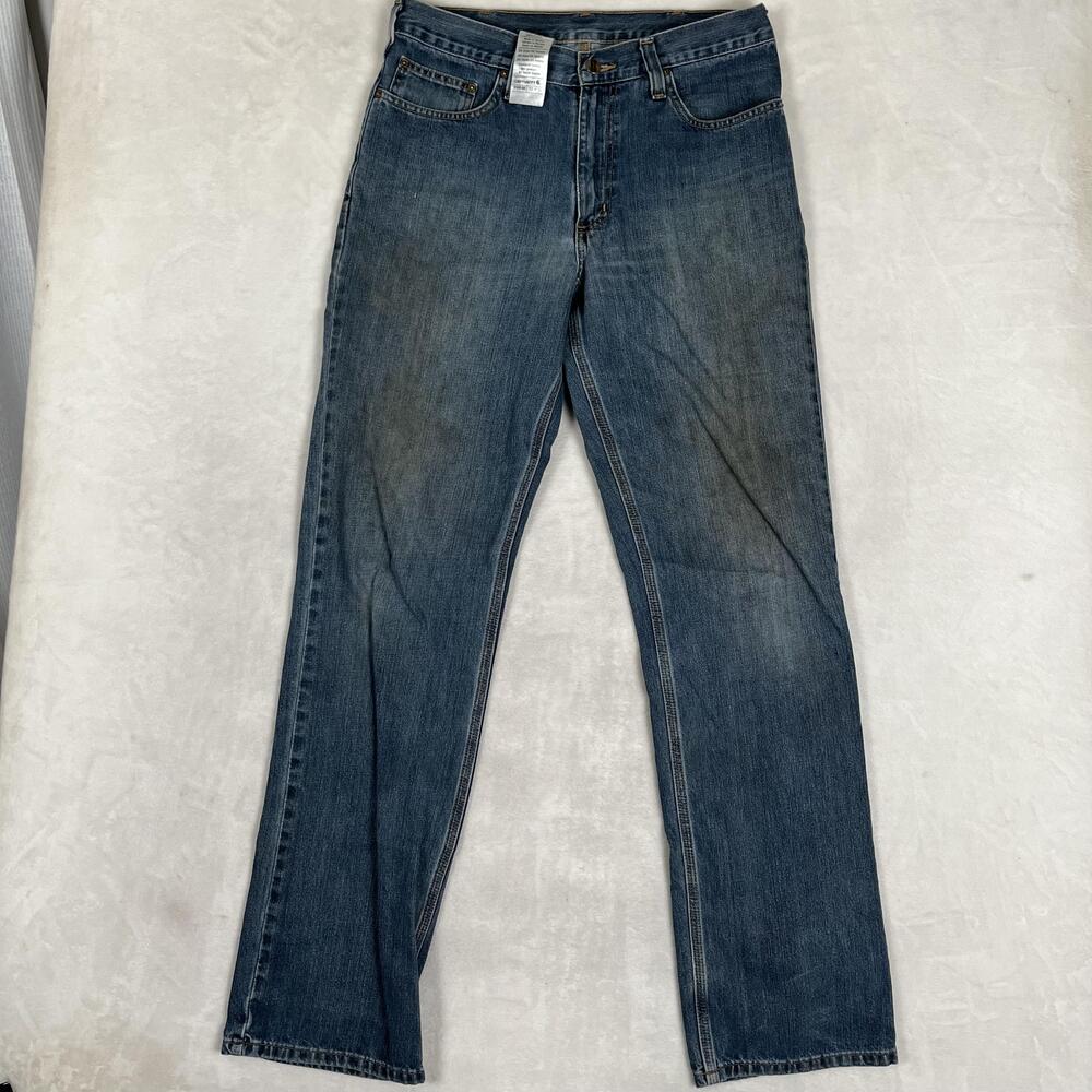 Carhartt Jeans Mens 33x36 Blue Relaxed Straight Denim Work Pants 101483-968